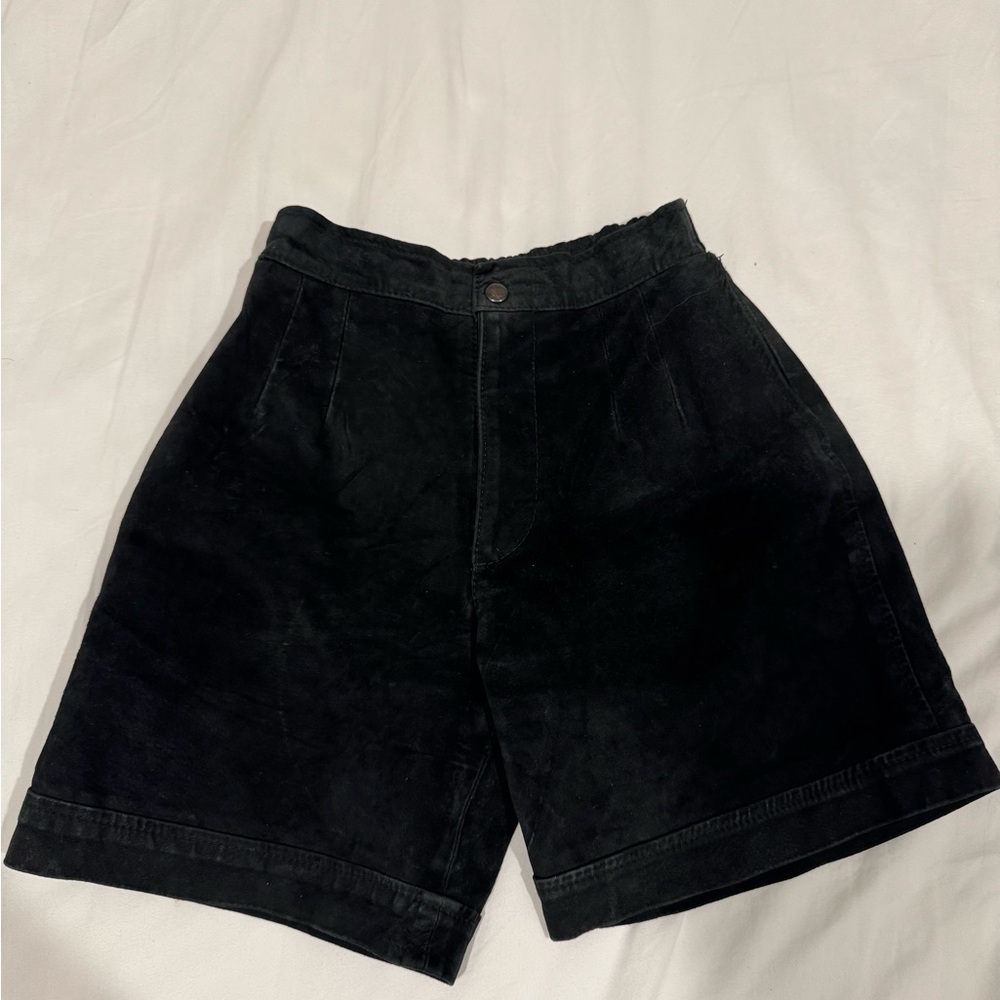 Women's Black Suede Leather Shorts